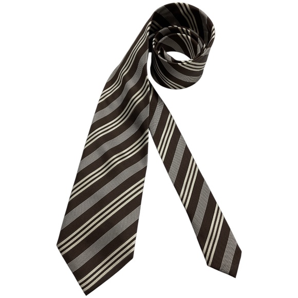 ERMENEGILDO ZEGNA Brown/Ivory Striped Silk LUXURY Tie ITALY - Picture 1 of 5